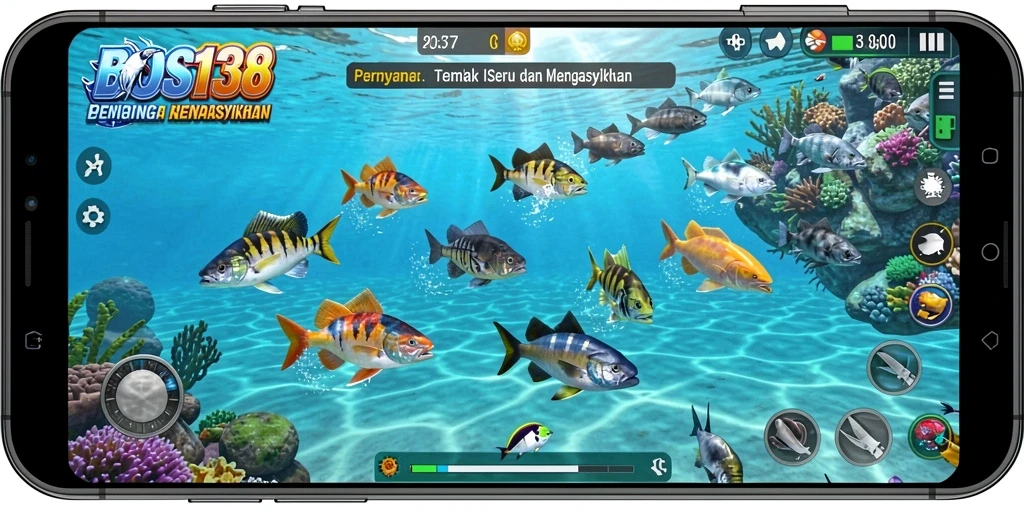 Tampilan gameplay seru di BOS138 dengan aksi menembak ikan.