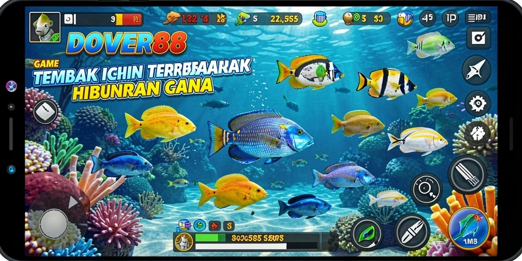 Screenshot gameplay DOWER88 dengan aksi menembak ikan yang seru.