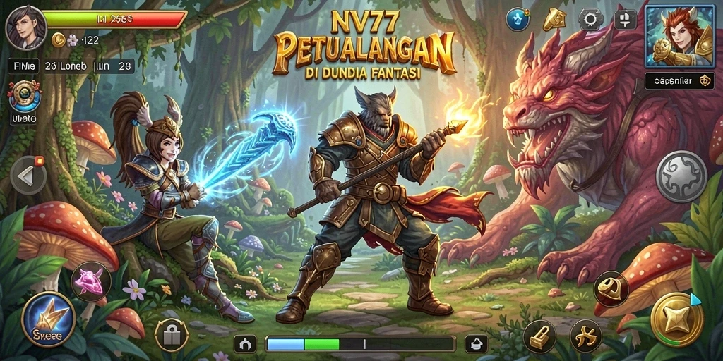 Screenshot utama NV77 menampilkan aksi petualangan yang mendebarkan.